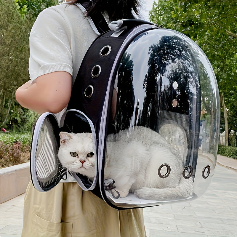Space Capsule Transparent Pet Carrier Backpack, Breathable Portable Zipper Travel Bag for Cats & Small Dogs, Outdoor Adventure Pet Accessory
