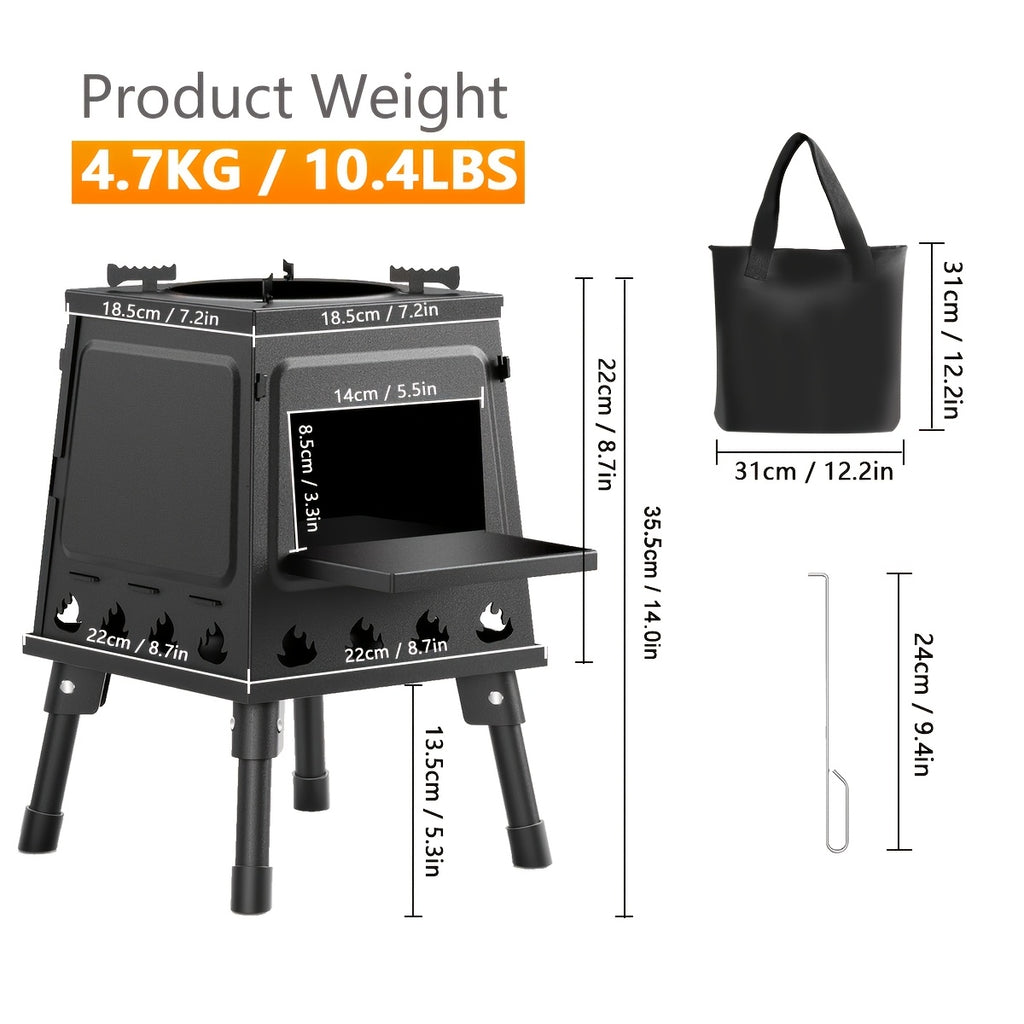 Portable Wood Burning Camp Stove with Air Vents & Sturdy Legs, No Electricity Needed Heavy-Duty Outdoor Campfire Stove for Hiking Backpacking Picnic BBQ