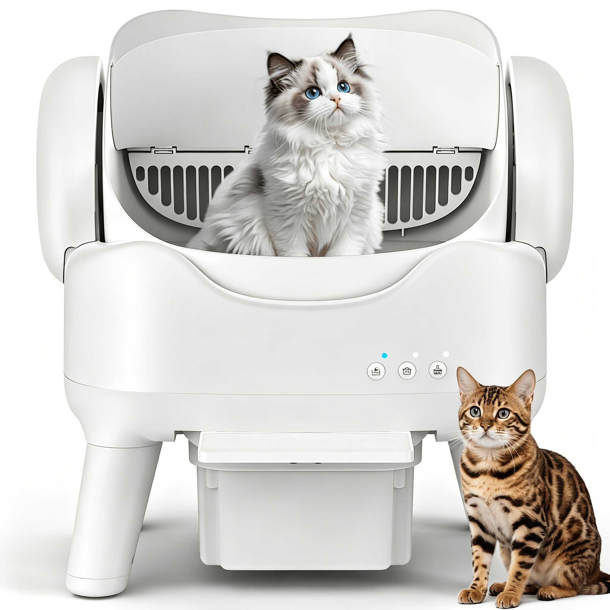 Automatic Self Cleaning Cat Litter Box, Low Noise Open Design Cat Toilet, Anti-Splash High Side Odor Control Litter Box with Large Waste Drawer for All Size Cats