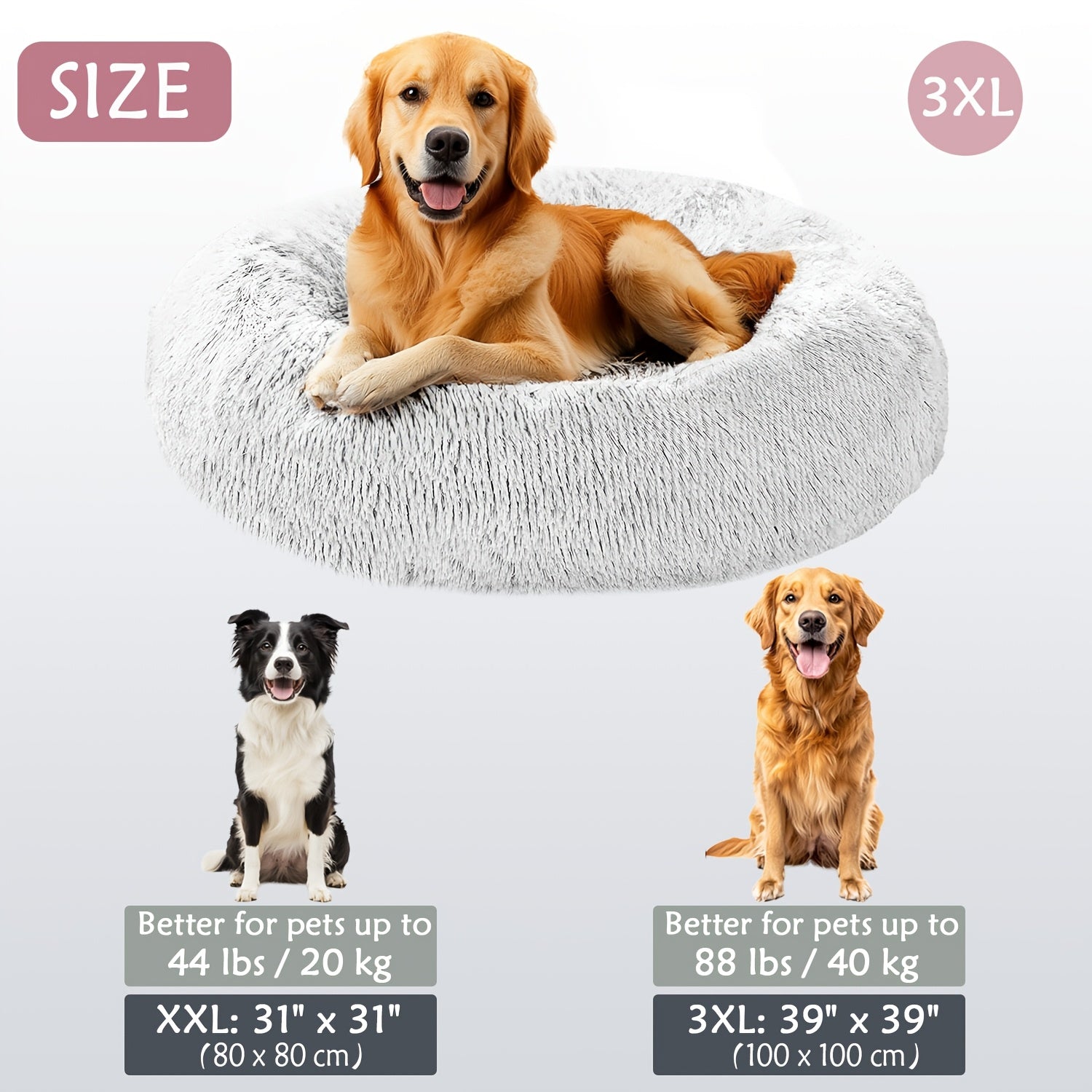 Calming Donut Cuddler Pet Bed, Soft Warm Fluffy Faux Fur Round Plush Cushion Bed for Small Medium Large Dogs and Cats