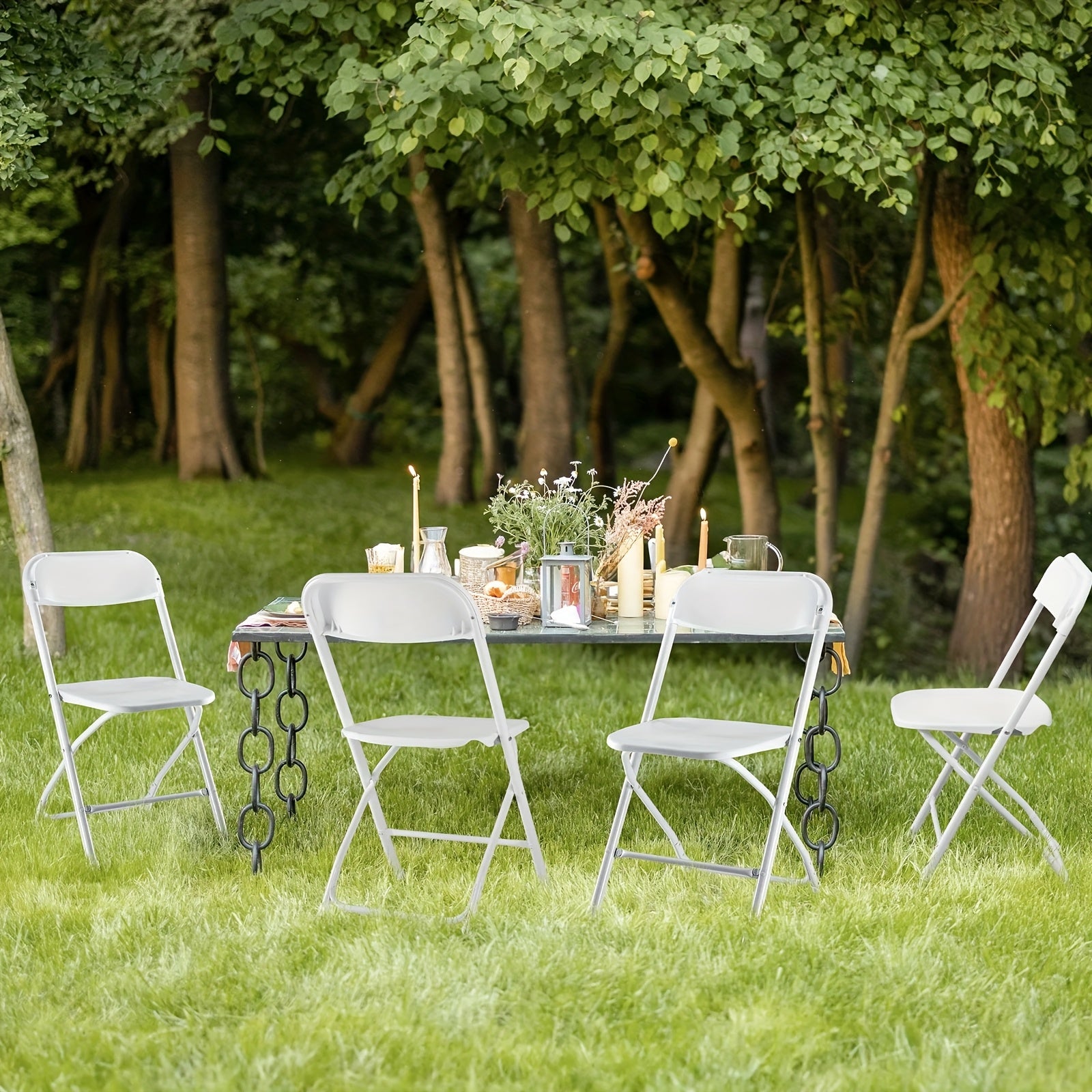 Heavy Duty 350lb Commercial Folding Chairs, Stackable Plastic Chair with Steel Frame, Weather Resistant Portable Indoor Outdoor Event Seating for Wedding Party Catering