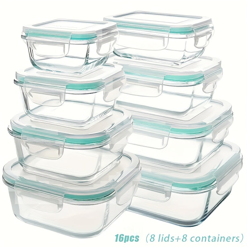8 Pack Sealed Glass Food Storage Containers with Lids, Airtight Reusable Glass Lunch Boxes, Durable Microwave & Oven Safe Food Containers for Salad, Fruit, Vegetable & Sandwich