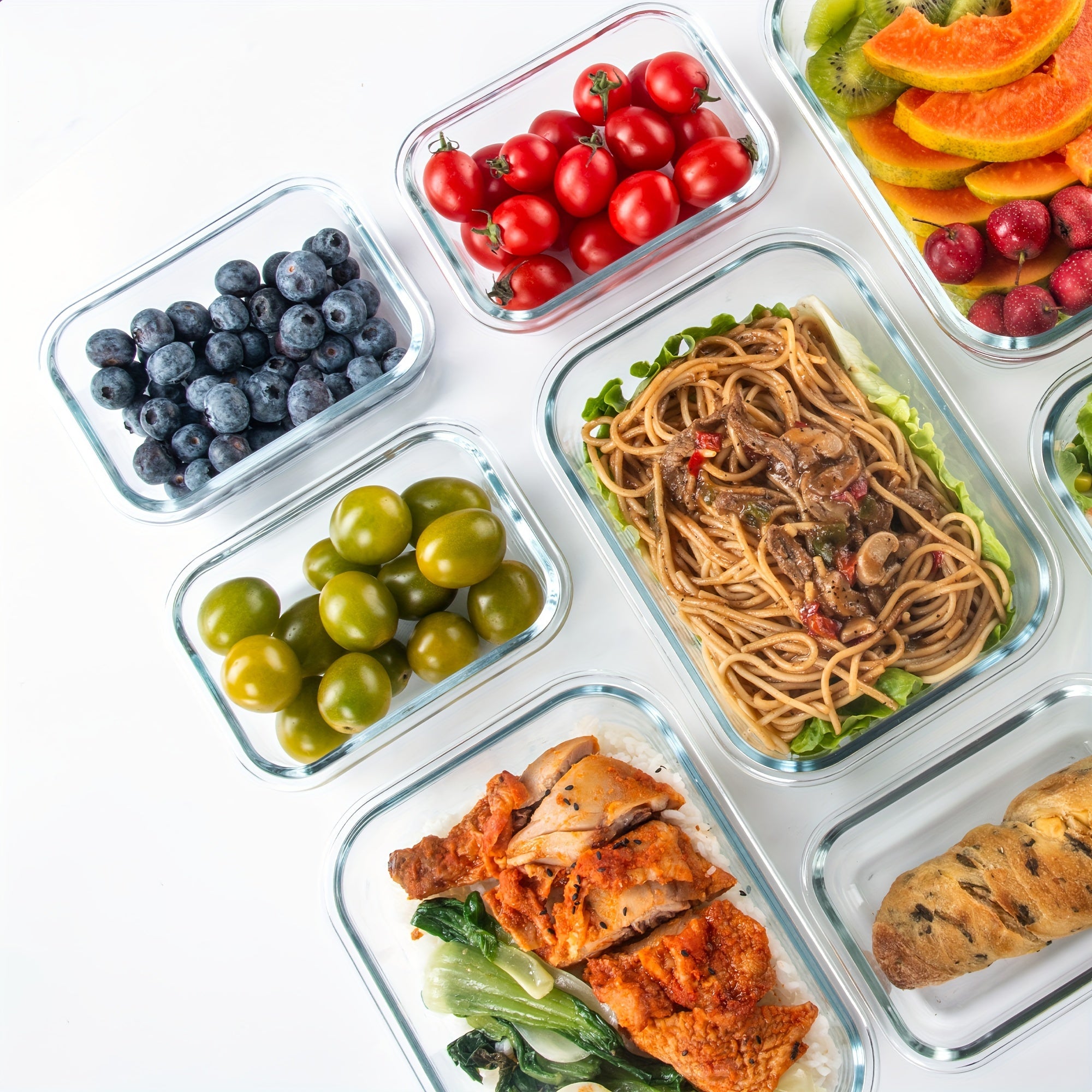 8 Pack Sealed Glass Food Storage Containers with Lids, Airtight Reusable Glass Lunch Boxes, Durable Microwave & Oven Safe Food Containers for Salad, Fruit, Vegetable & Sandwich