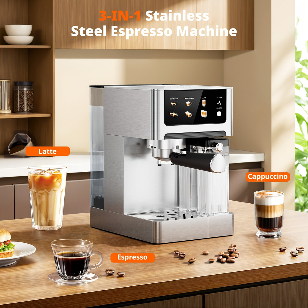 20 Bar Dual Boiler Espresso Machine | 3‑In‑1 Latte Cappuccino Maker with Auto Milk Frother & LED Touch Control