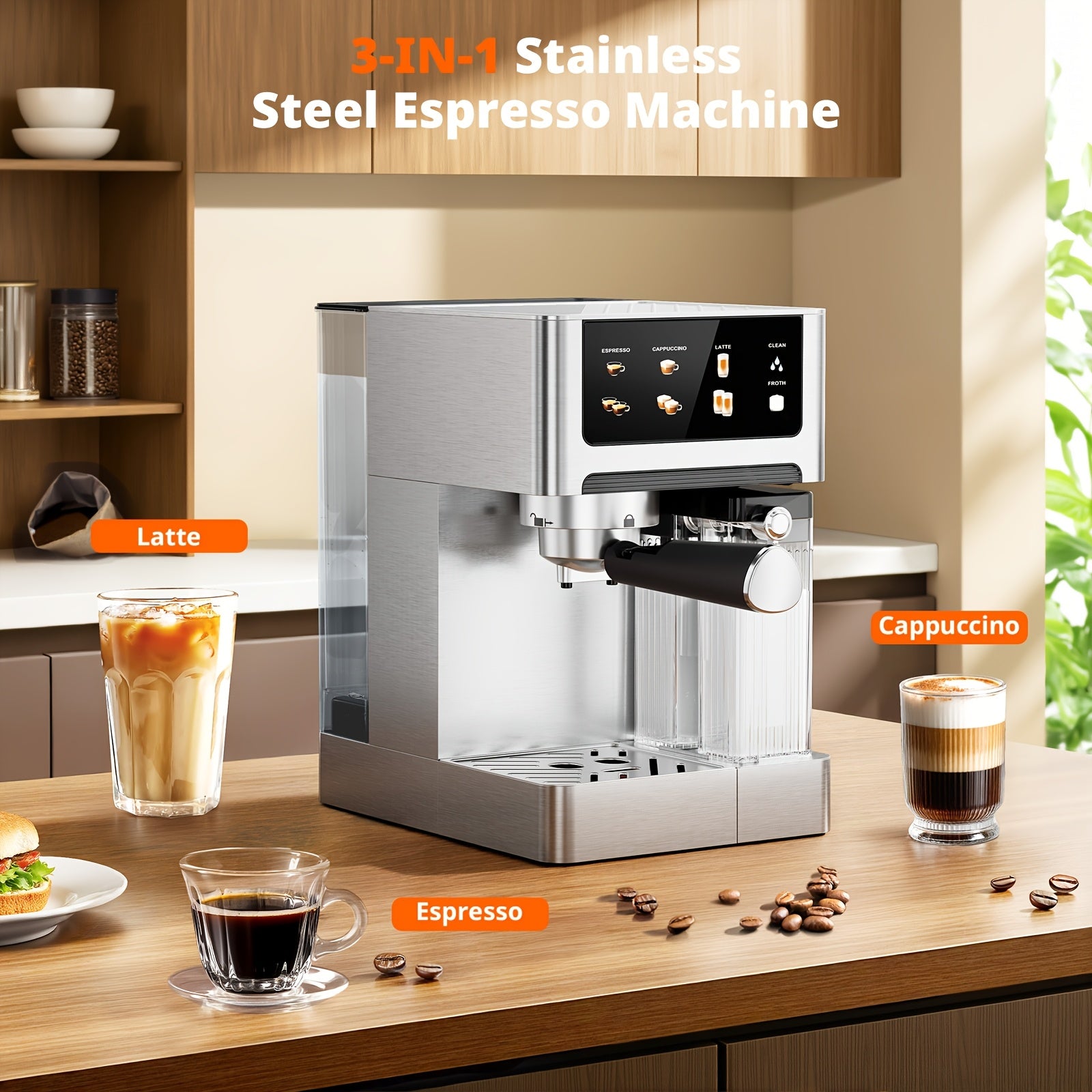 20 Bar Dual Boiler Espresso Machine | 3‑In‑1 Latte Cappuccino Maker with Auto Milk Frother & LED Touch Control