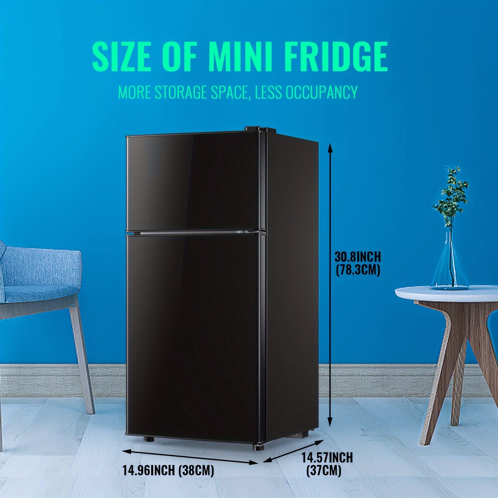 WANAI 3.2 Cu.Ft Single Door Mini Refrigerator, Adjustable Temp Compact Fridge Freezer with ABS Panel for Dorm Office Apartment Small Space
