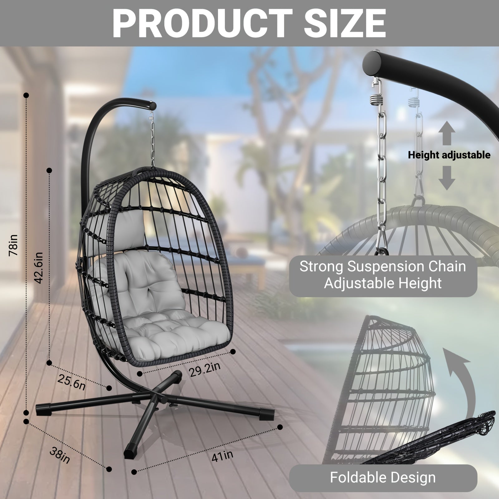 LEVELEVE Rattan Wicker Egg Chair with Stand, 350LBS Outdoor Hanging Swing Hammock Chair, Aluminum Frame UV Resistant Cushion