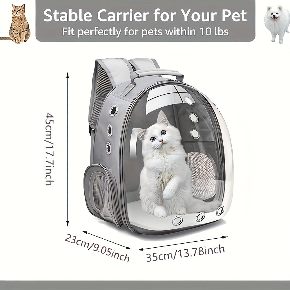 Space Capsule Transparent Pet Carrier Backpack, Breathable Portable Zipper Travel Bag for Cats & Small Dogs, Outdoor Adventure Pet Accessory