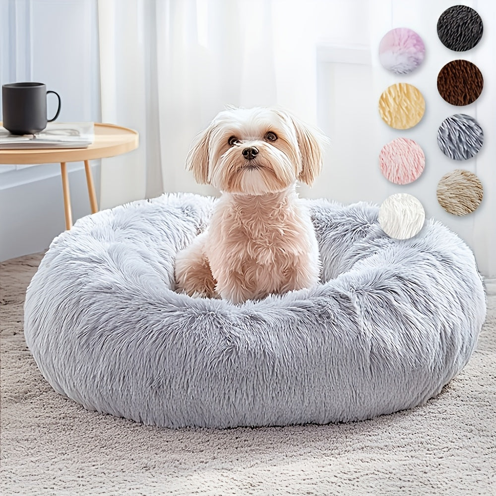 Calming Donut Cuddler Pet Bed, Soft Warm Fluffy Faux Fur Round Plush Cushion Bed for Small Medium Large Dogs and Cats