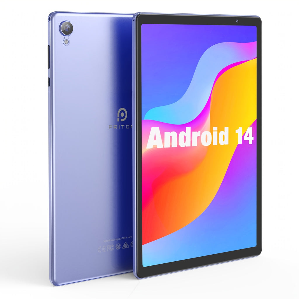 PRITOM 10.1 Inch Android 14 Tablet, 4GB RAM 32GB ROM Quad Core Tablet PC, 6000mAh Battery HD IPS Screen, WiFi Dual Camera Portable Pad