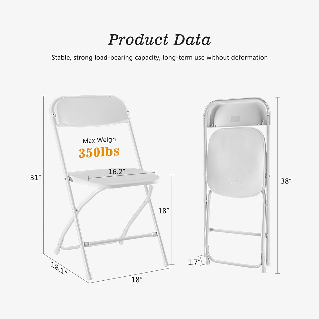 Heavy Duty 350lb Commercial Folding Chairs, Stackable Plastic Chair with Steel Frame, Weather Resistant Portable Indoor Outdoor Event Seating for Wedding Party Catering