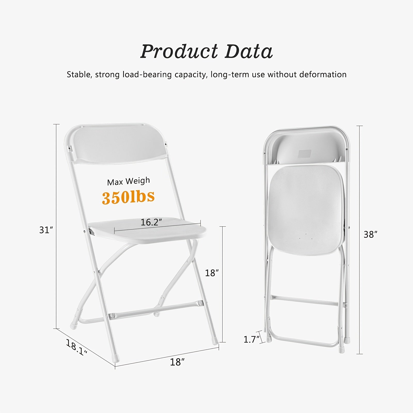 Heavy Duty 350lb Commercial Folding Chairs, Stackable Plastic Chair with Steel Frame, Weather Resistant Portable Indoor Outdoor Event Seating for Wedding Party Catering