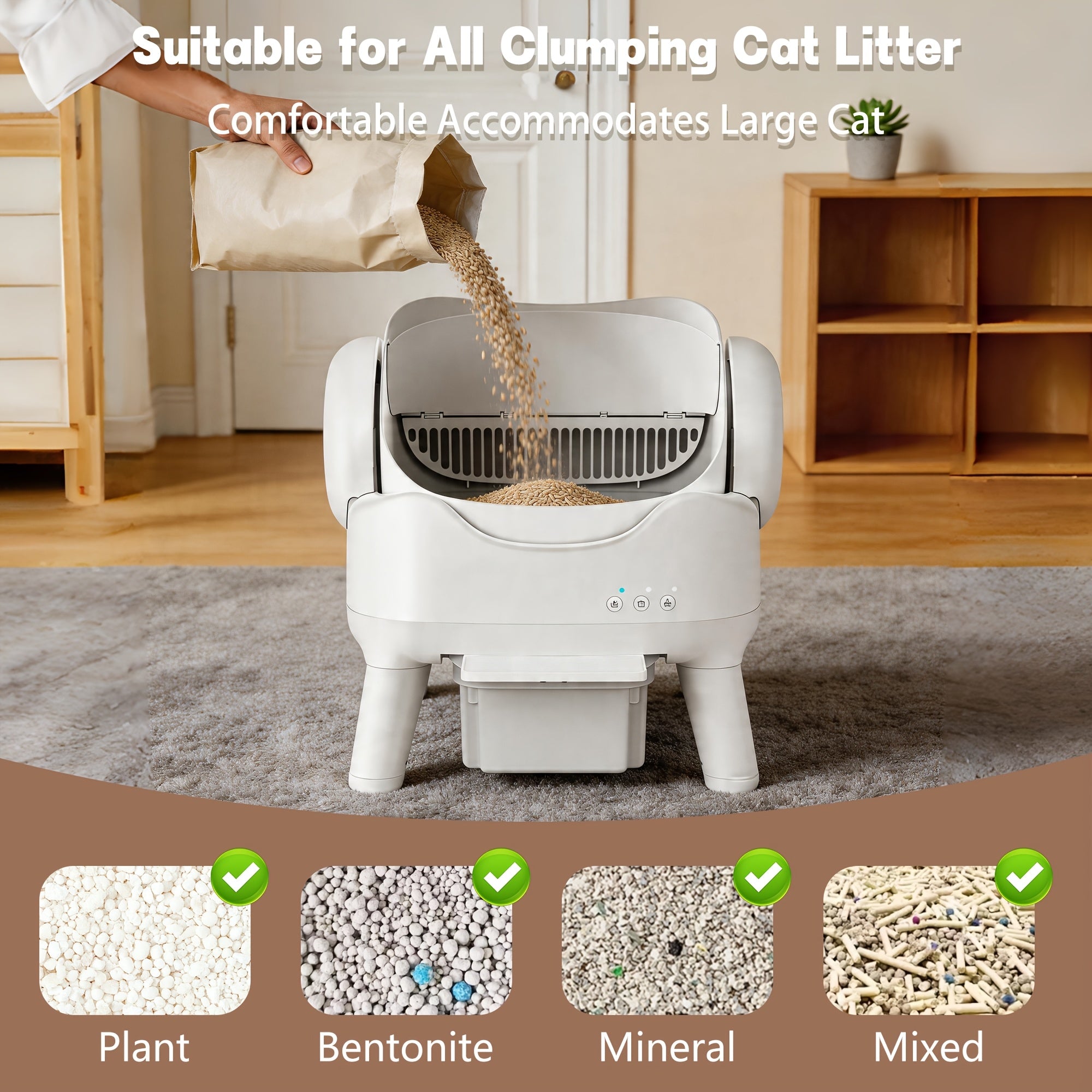 Automatic Self Cleaning Cat Litter Box, Low Noise Open Design Cat Toilet, Anti-Splash High Side Odor Control Litter Box with Large Waste Drawer for All Size Cats
