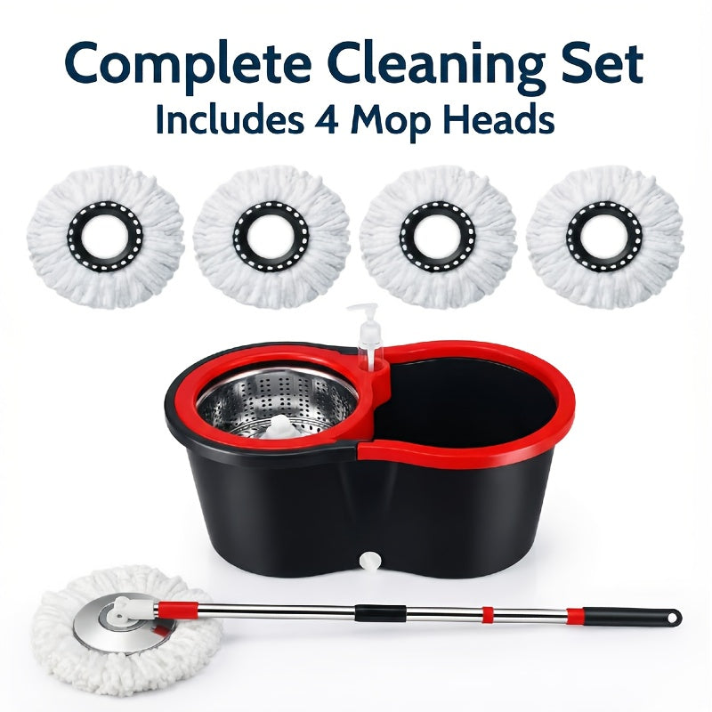 360° Spin Mop and Bucket Set with Wringer, Microfiber Spinning Floor Mop System, Durable Cleaning Mop Kit with Replacement Mop Heads for Household Floor Cleaning