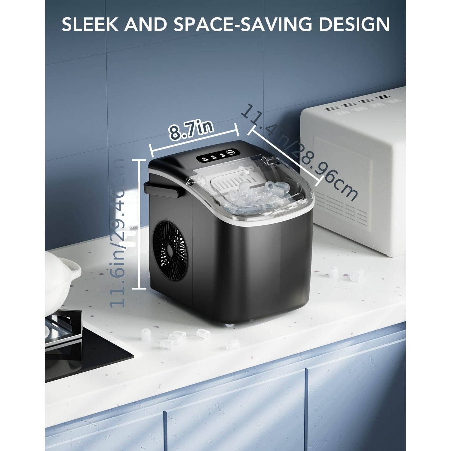 Ice Makers Countertop, Portable Ice Machine, Pebble Ice Machine with Chewable Pellet Ice, 26 Lbs/24 H, 33 Lbs/24 H,35 Lbs/24 H Self-Cleaning,One-Click Operation, for Kitchen, Office, Stainless Steel Black/Silvery
