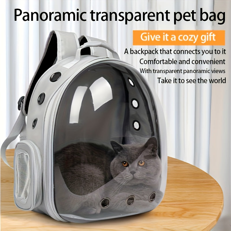 Space Capsule Transparent Pet Carrier Backpack, Breathable Portable Zipper Travel Bag for Cats & Small Dogs, Outdoor Adventure Pet Accessory