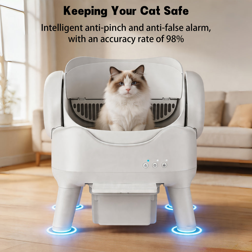 Automatic Self Cleaning Cat Litter Box, Low Noise Open Design Cat Toilet, Anti-Splash High Side Odor Control Litter Box with Large Waste Drawer for All Size Cats