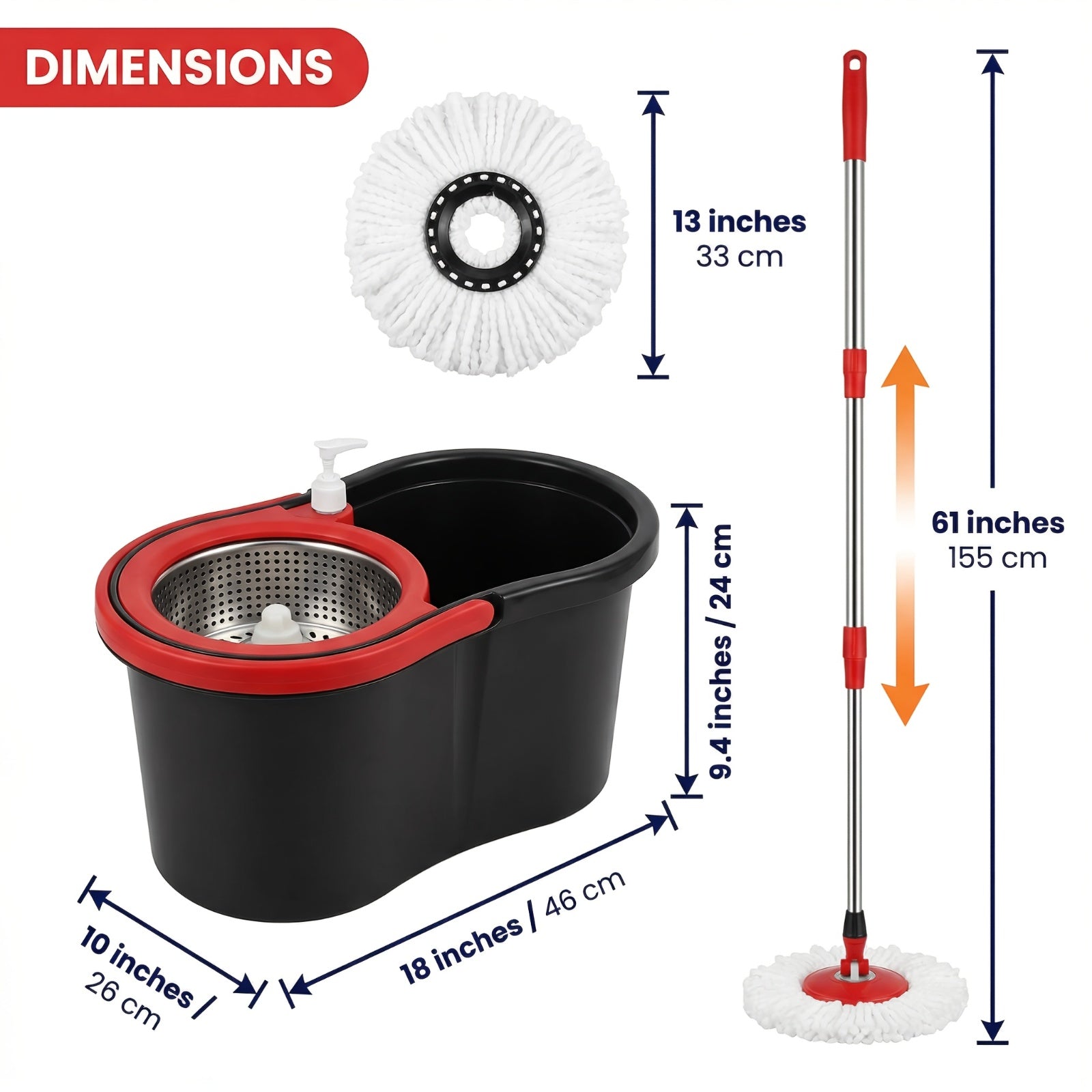 360° Spin Mop and Bucket Set with Wringer, Microfiber Spinning Floor Mop System, Durable Cleaning Mop Kit with Replacement Mop Heads for Household Floor Cleaning