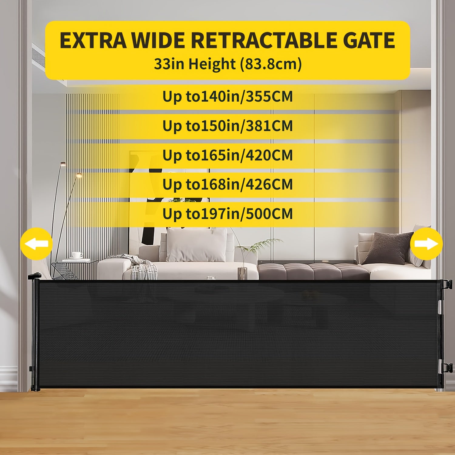 Retractable Mesh Safety Gate 33"/41" Height, Flexible Indoor Outdoor Barrier Gate for Doorway Stair Hallway, Black White Grey Foldable Safety Fence Holiday Gift