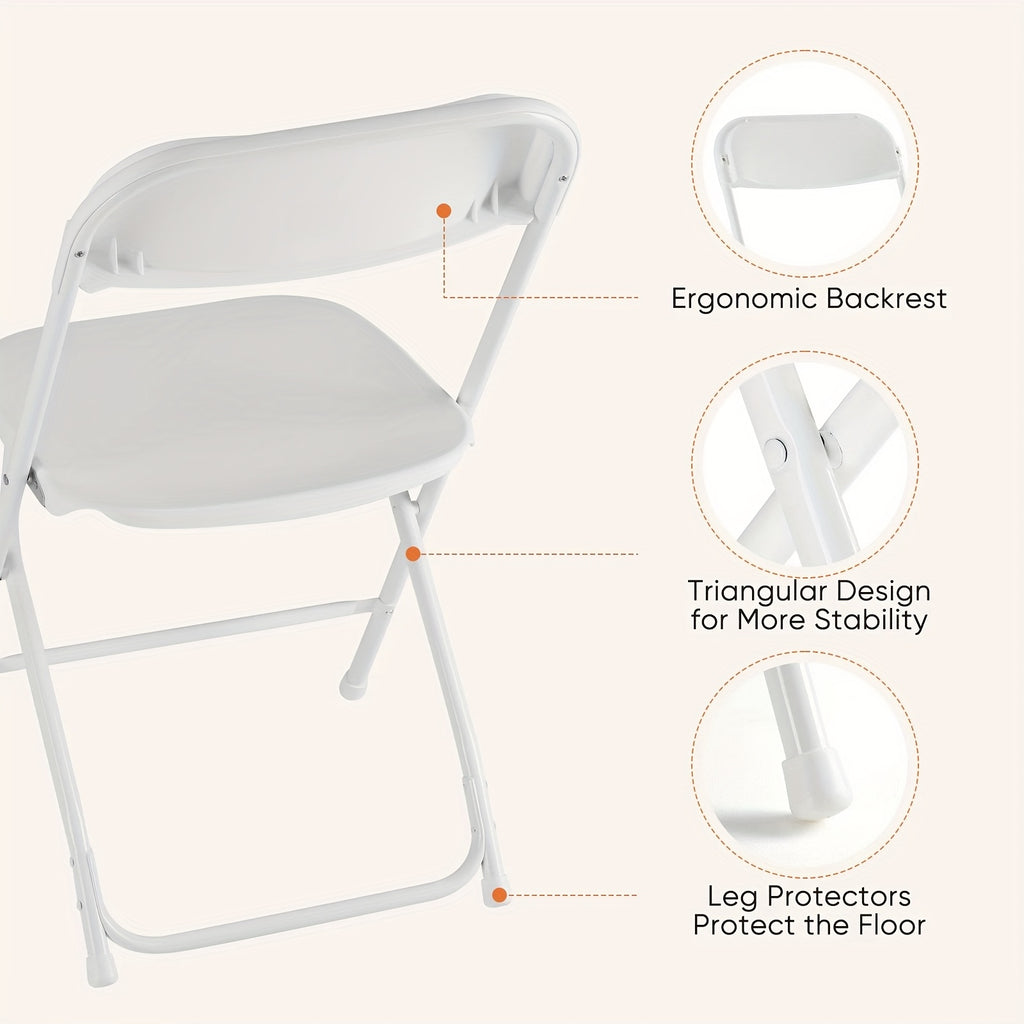 Heavy Duty 350lb Commercial Folding Chairs, Stackable Plastic Chair with Steel Frame, Weather Resistant Portable Indoor Outdoor Event Seating for Wedding Party Catering