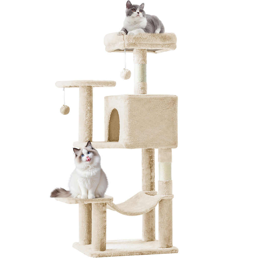44-Inch Cat Tree Tower with Condo and Hammock, Natural Sisal Scratching Post, Multi-Level Indoor Cat Play House for Multiple Cats
