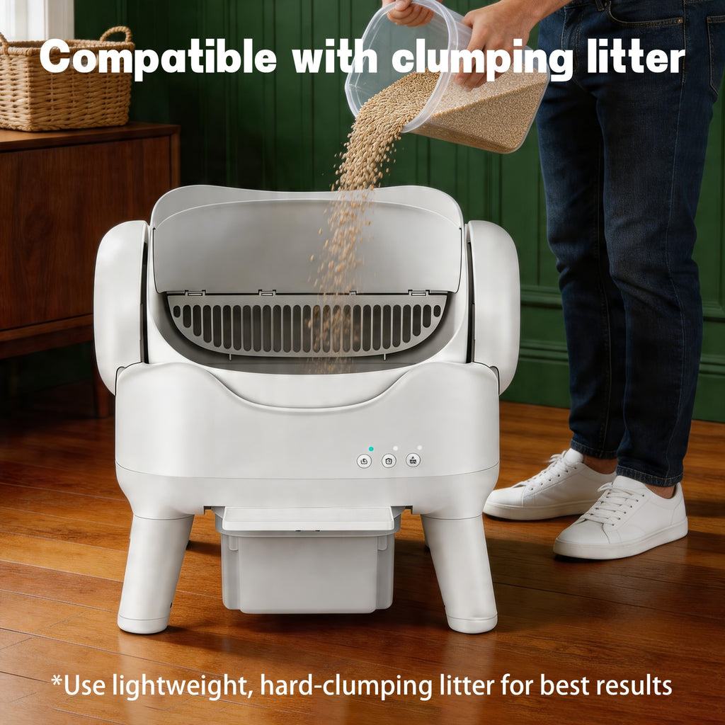 Automatic Self Cleaning Cat Litter Box, Low Noise Open Design Cat Toilet, Anti-Splash High Side Odor Control Litter Box with Large Waste Drawer for All Size Cats