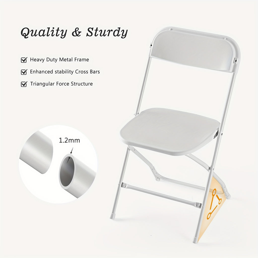Heavy Duty 350lb Commercial Folding Chairs, Stackable Plastic Chair with Steel Frame, Weather Resistant Portable Indoor Outdoor Event Seating for Wedding Party Catering