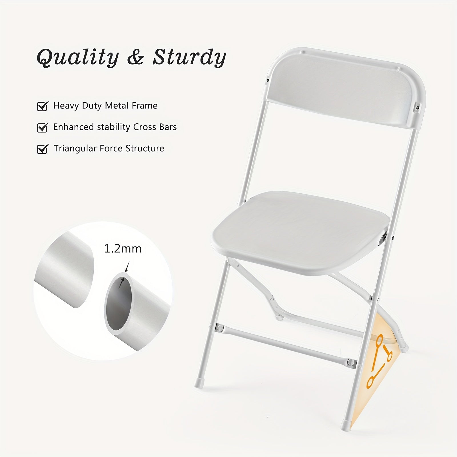 Heavy Duty 350lb Commercial Folding Chairs, Stackable Plastic Chair with Steel Frame, Weather Resistant Portable Indoor Outdoor Event Seating for Wedding Party Catering