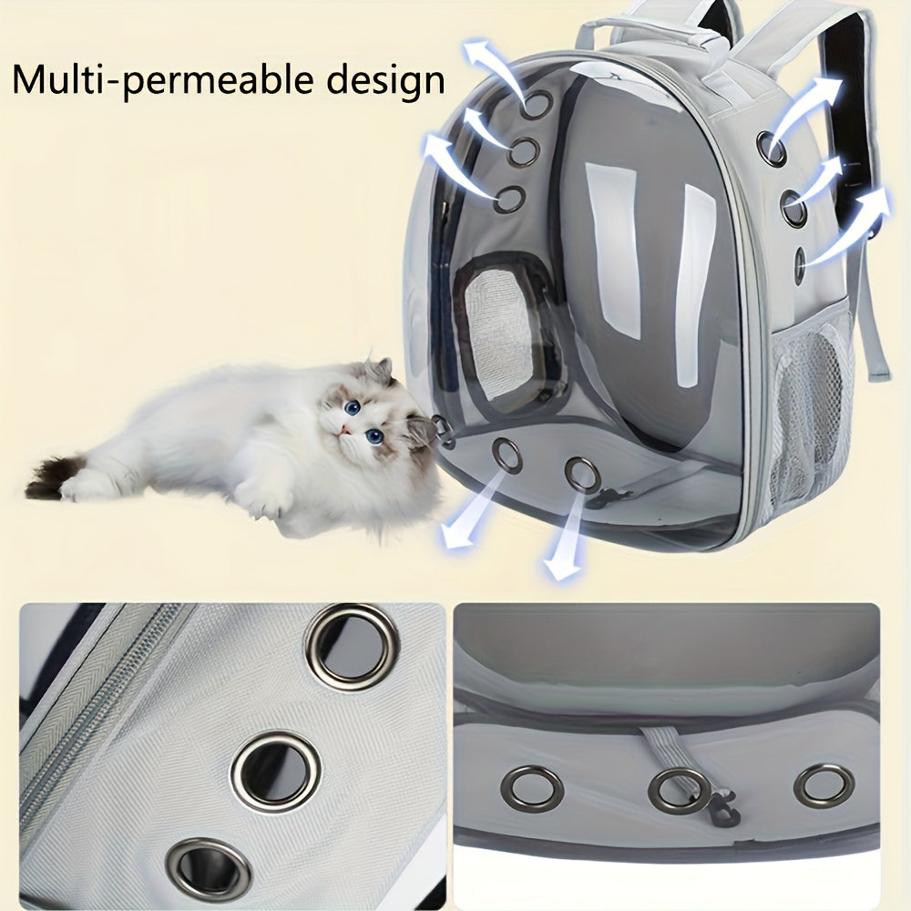 Space Capsule Transparent Pet Carrier Backpack, Breathable Portable Zipper Travel Bag for Cats & Small Dogs, Outdoor Adventure Pet Accessory