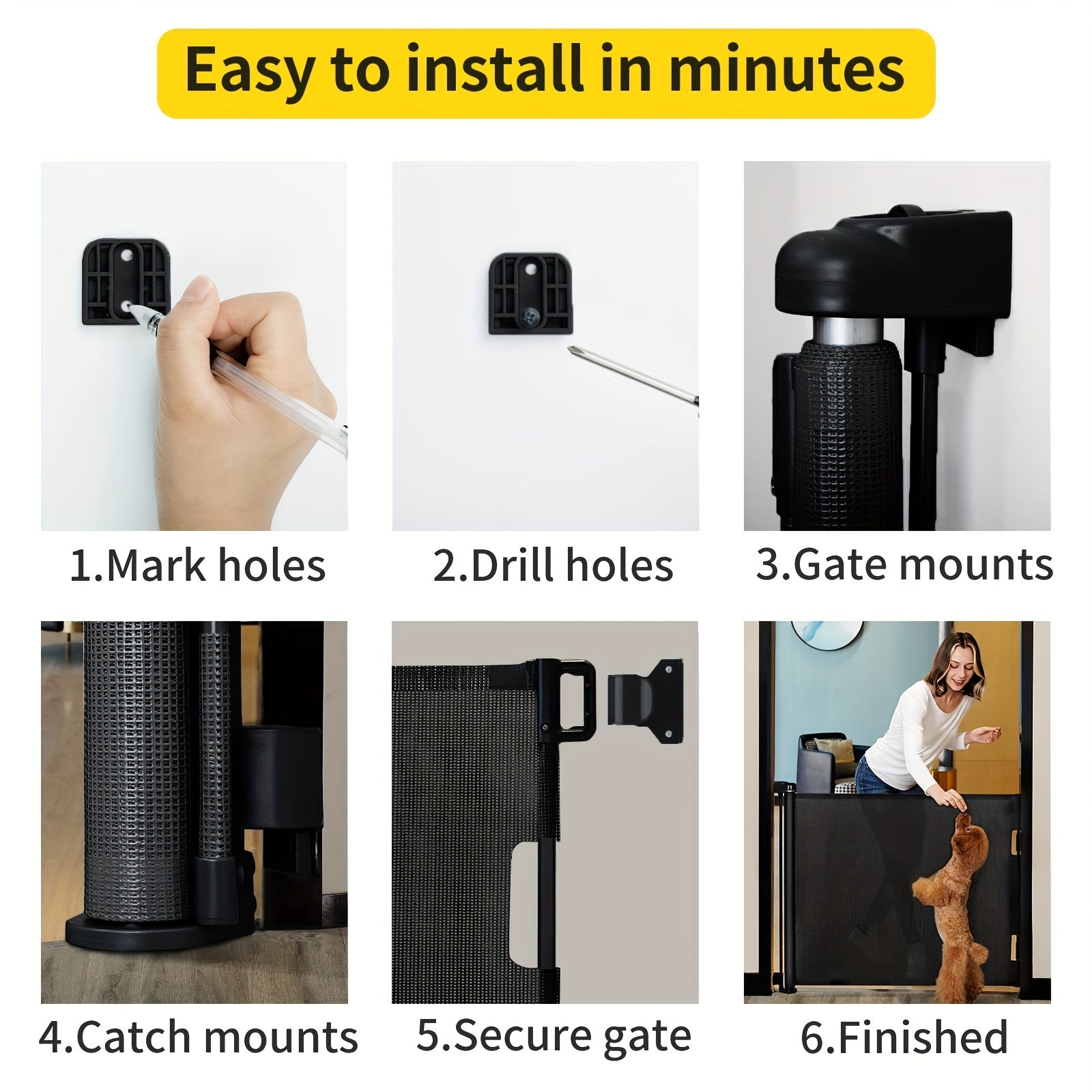 Retractable Mesh Safety Gate 33"/41" Height, Flexible Indoor Outdoor Barrier Gate for Doorway Stair Hallway, Black White Grey Foldable Safety Fence Holiday Gift