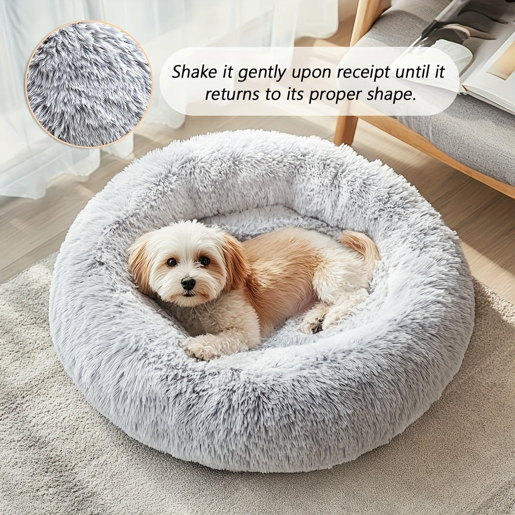 Calming Donut Cuddler Pet Bed, Soft Warm Fluffy Faux Fur Round Plush Cushion Bed for Small Medium Large Dogs and Cats