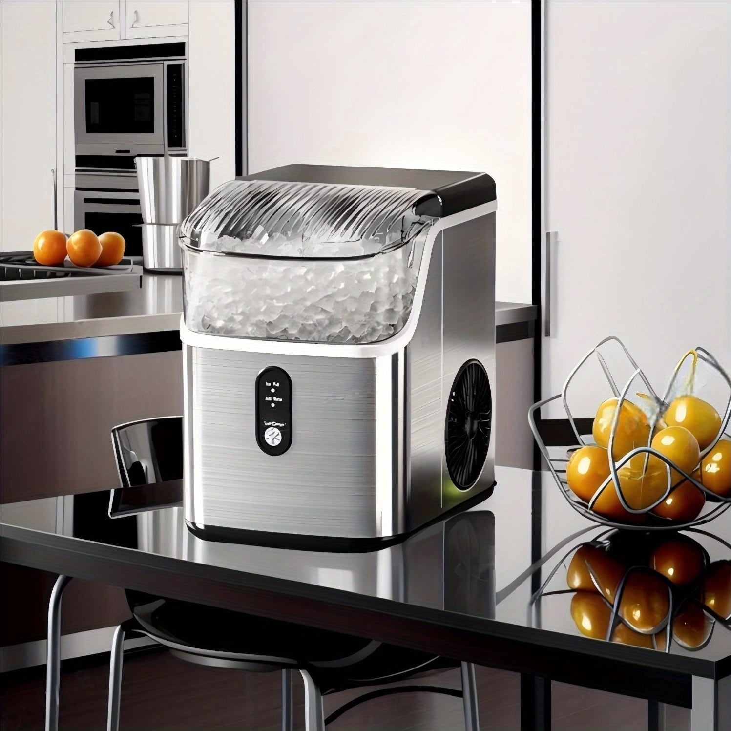 Ice Makers Countertop, Portable Ice Machine, Pebble Ice Machine with Chewable Pellet Ice, 26 Lbs/24 H, 33 Lbs/24 H,35 Lbs/24 H Self-Cleaning,One-Click Operation, for Kitchen, Office, Stainless Steel Black/Silvery