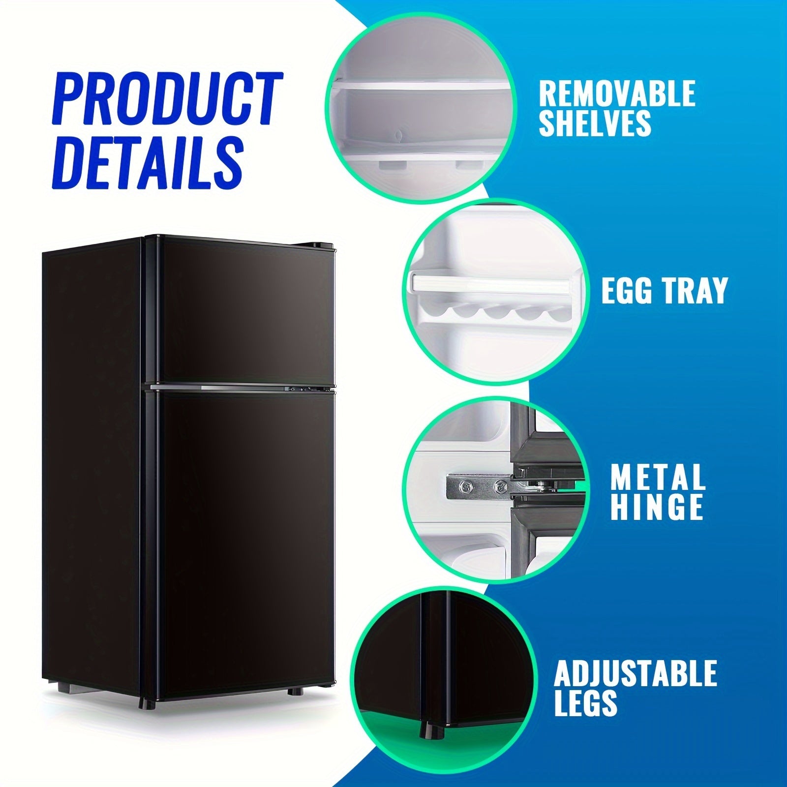 WANAI 3.2 Cu.Ft Single Door Mini Refrigerator, Adjustable Temp Compact Fridge Freezer with ABS Panel for Dorm Office Apartment Small Space