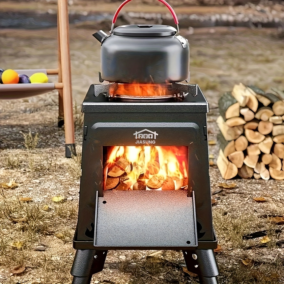Portable Wood Burning Camp Stove with Air Vents & Sturdy Legs, No Electricity Needed Heavy-Duty Outdoor Campfire Stove for Hiking Backpacking Picnic BBQ