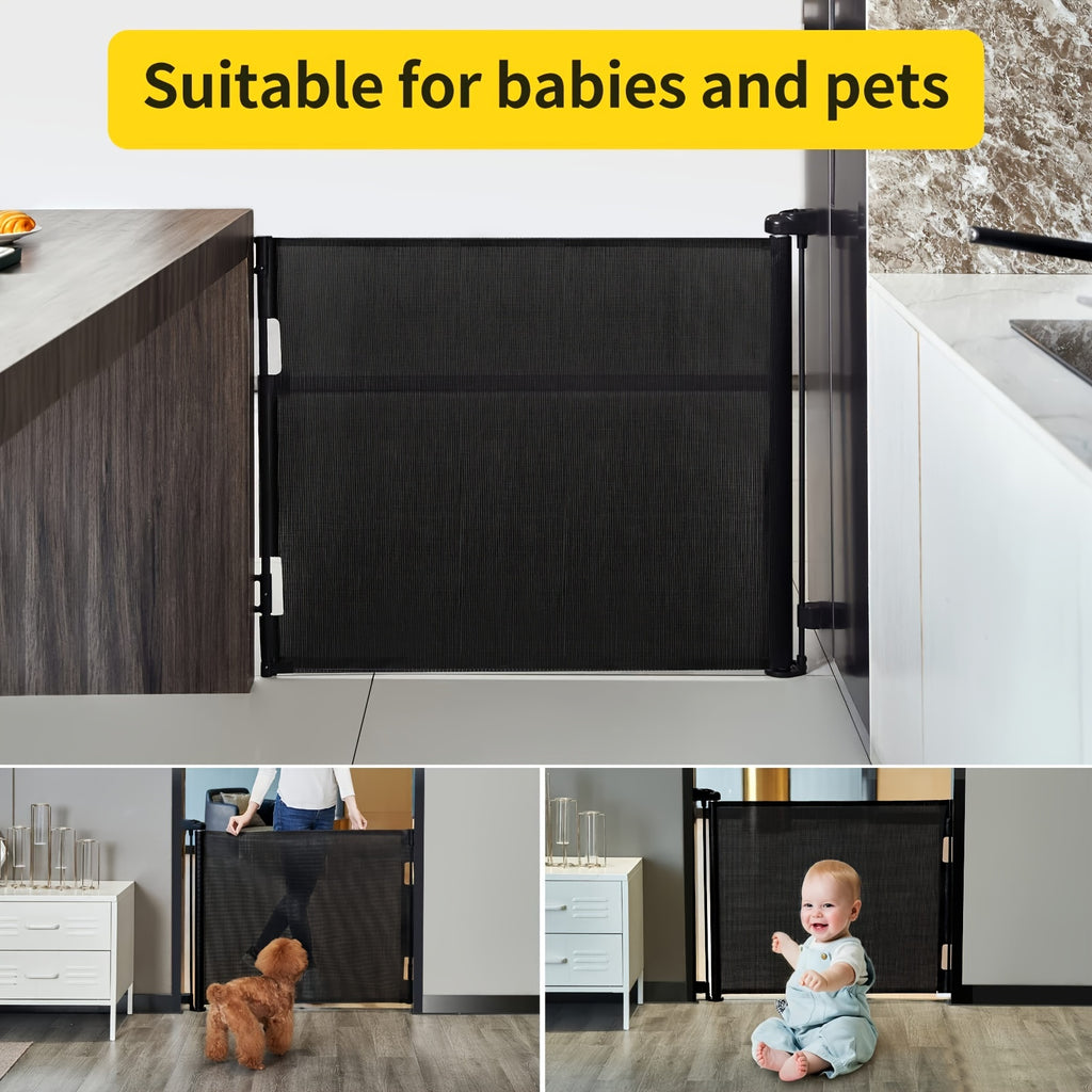 Retractable Mesh Safety Gate 33"/41" Height, Flexible Indoor Outdoor Barrier Gate for Doorway Stair Hallway, Black White Grey Foldable Safety Fence Holiday Gift