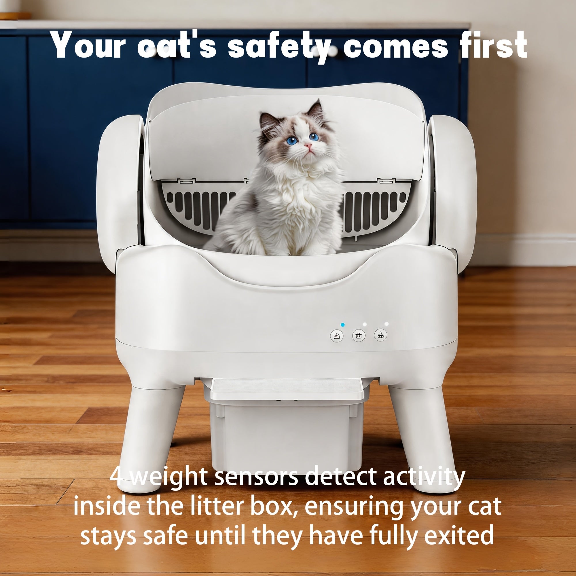 Automatic Self Cleaning Cat Litter Box, Low Noise Open Design Cat Toilet, Anti-Splash High Side Odor Control Litter Box with Large Waste Drawer for All Size Cats