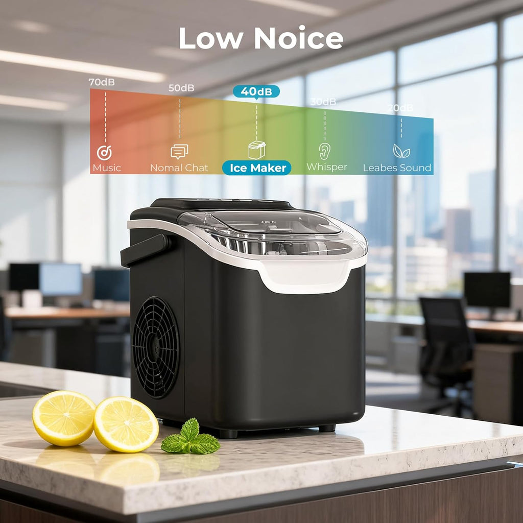 Ice Makers Countertop, Portable Ice Machine, Pebble Ice Machine with Chewable Pellet Ice, 26 Lbs/24 H, 33 Lbs/24 H,35 Lbs/24 H Self-Cleaning,One-Click Operation, for Kitchen, Office, Stainless Steel Black/Silvery