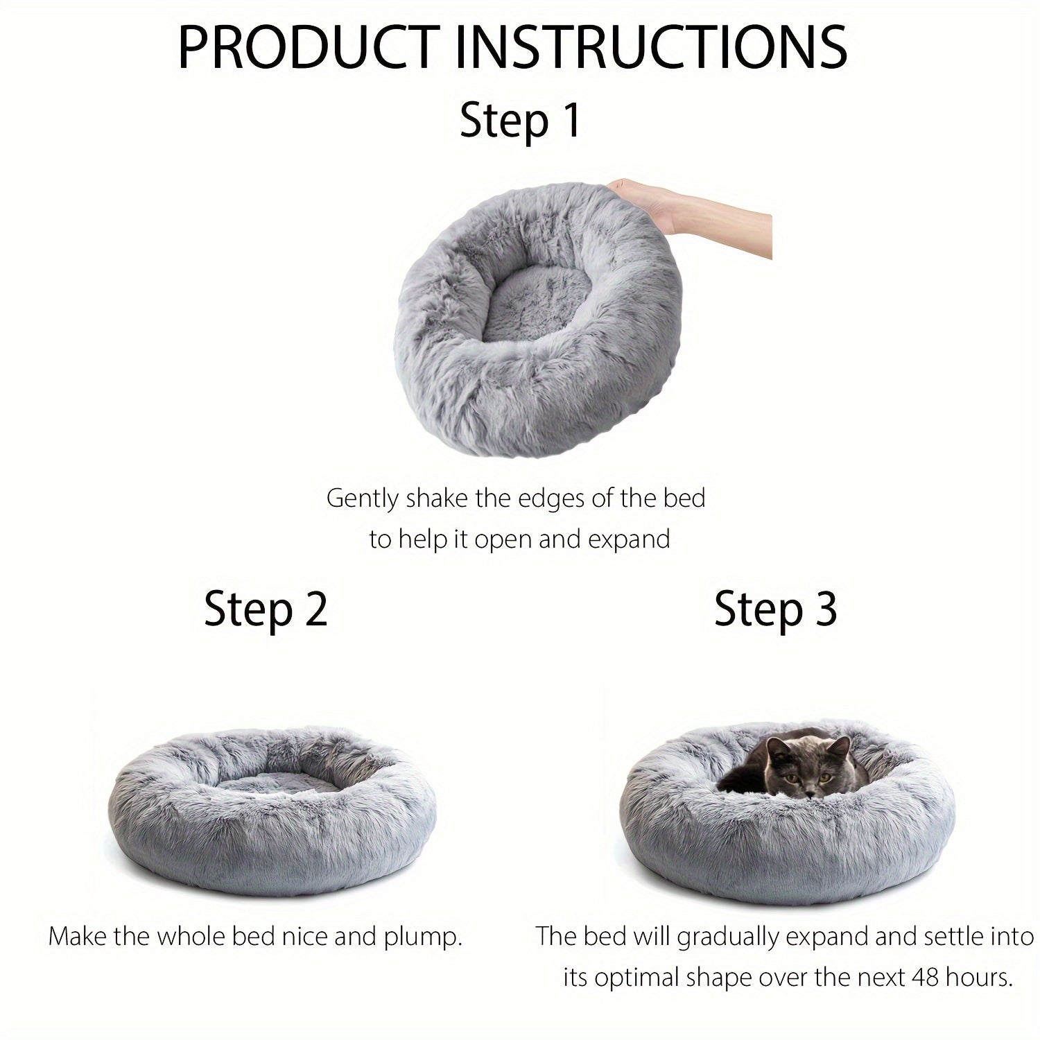 Calming Donut Cuddler Pet Bed, Soft Warm Fluffy Faux Fur Round Plush Cushion Bed for Small Medium Large Dogs and Cats