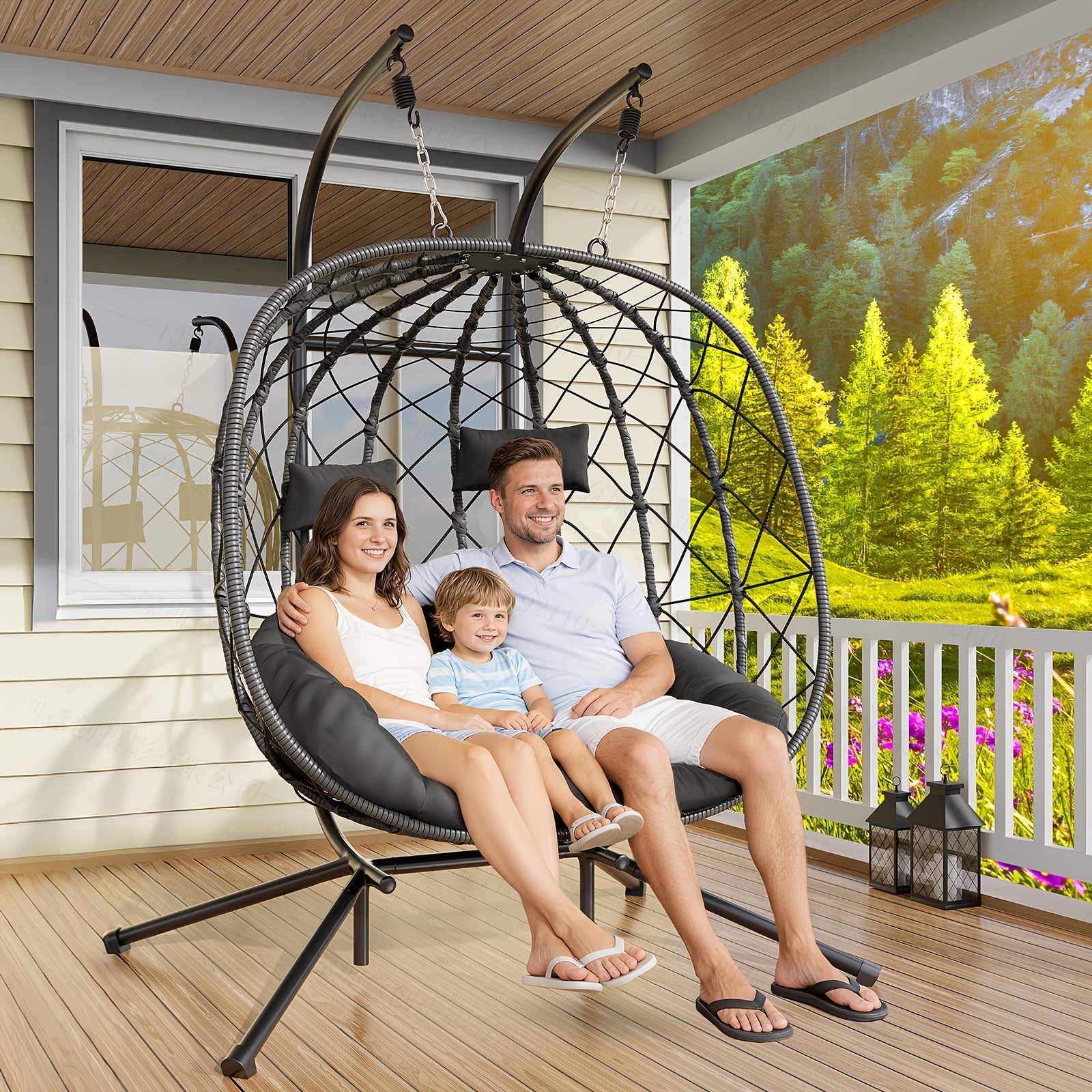 LEVELEVE Rattan Wicker Egg Chair with Stand, 350LBS Outdoor Hanging Swing Hammock Chair, Aluminum Frame UV Resistant Cushion