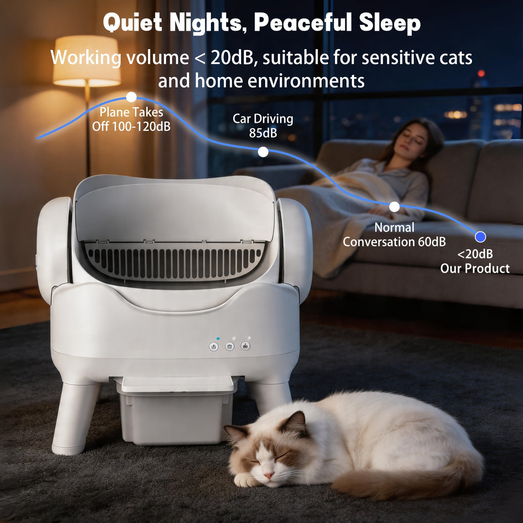 Automatic Self Cleaning Cat Litter Box, Low Noise Open Design Cat Toilet, Anti-Splash High Side Odor Control Litter Box with Large Waste Drawer for All Size Cats