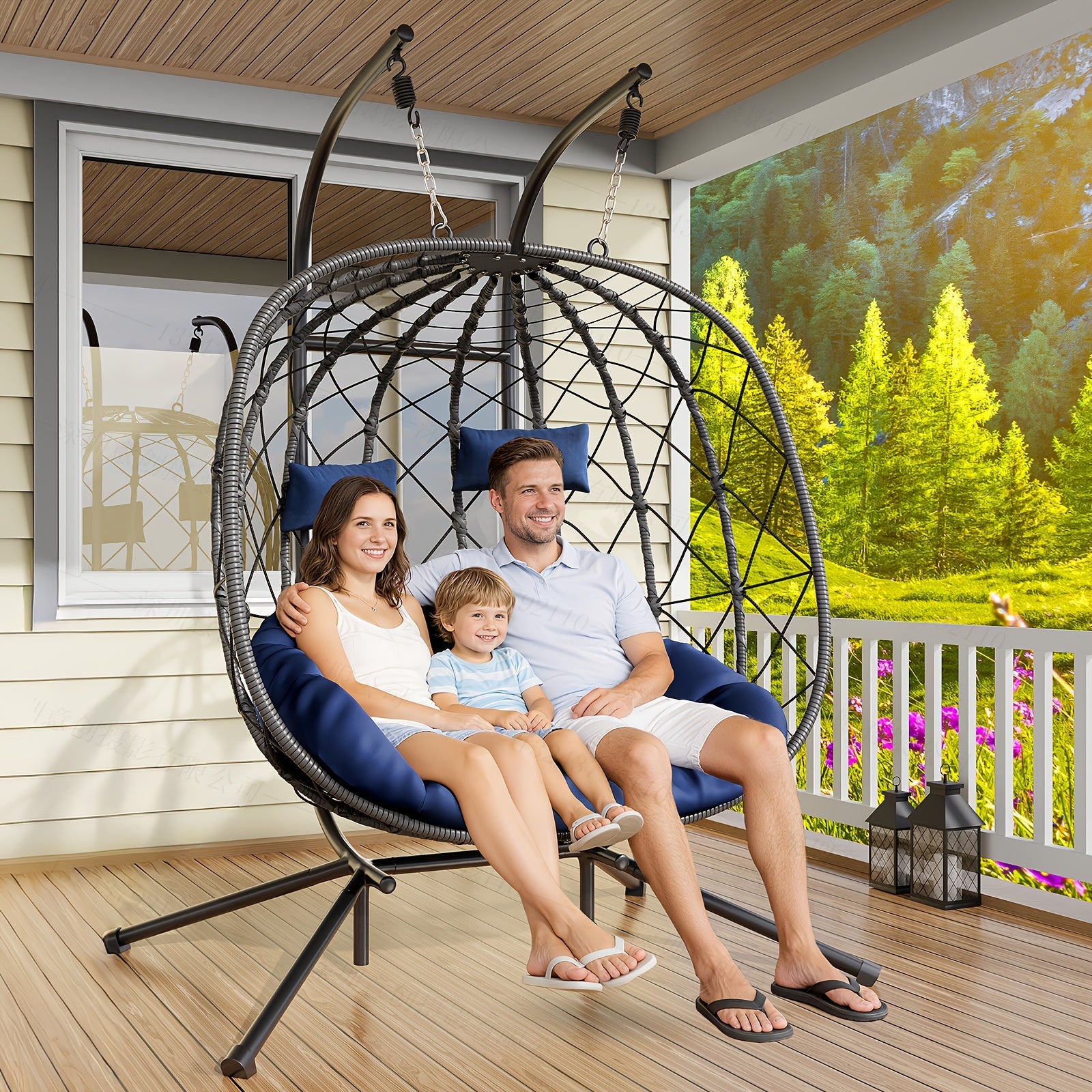 LEVELEVE Rattan Wicker Egg Chair with Stand, 350LBS Outdoor Hanging Swing Hammock Chair, Aluminum Frame UV Resistant Cushion