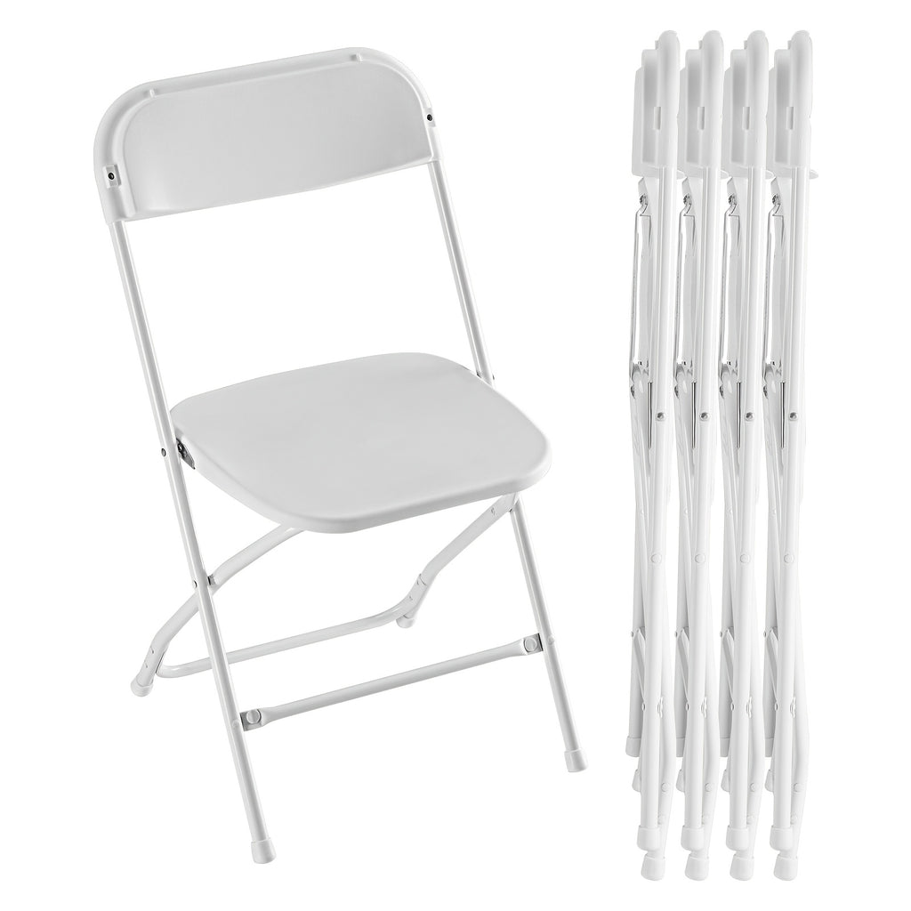 Heavy Duty 350lb Commercial Folding Chairs, Stackable Plastic Chair with Steel Frame, Weather Resistant Portable Indoor Outdoor Event Seating for Wedding Party Catering
