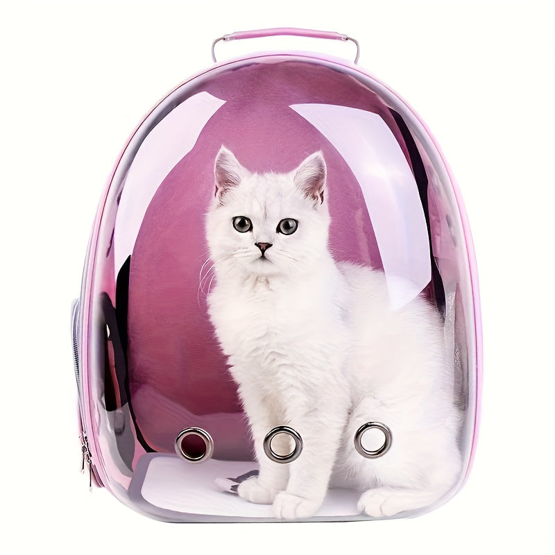 Space Capsule Transparent Pet Carrier Backpack, Breathable Portable Zipper Travel Bag for Cats & Small Dogs, Outdoor Adventure Pet Accessory