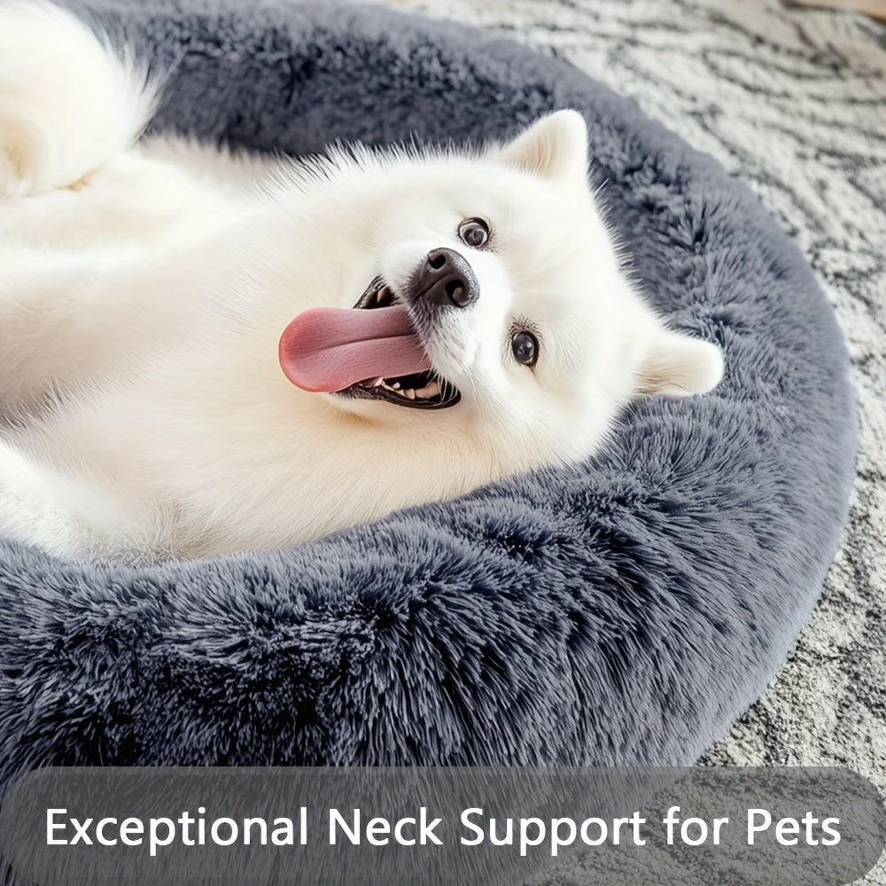 Calming Donut Cuddler Pet Bed, Soft Warm Fluffy Faux Fur Round Plush Cushion Bed for Small Medium Large Dogs and Cats