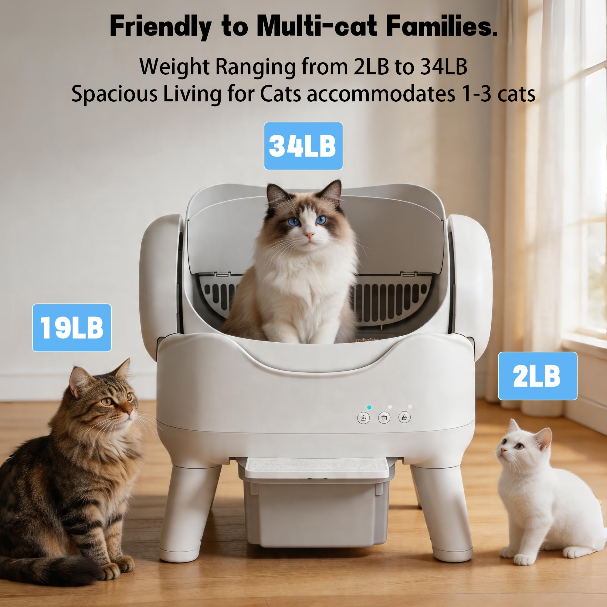 Automatic Self Cleaning Cat Litter Box, Low Noise Open Design Cat Toilet, Anti-Splash High Side Odor Control Litter Box with Large Waste Drawer for All Size Cats