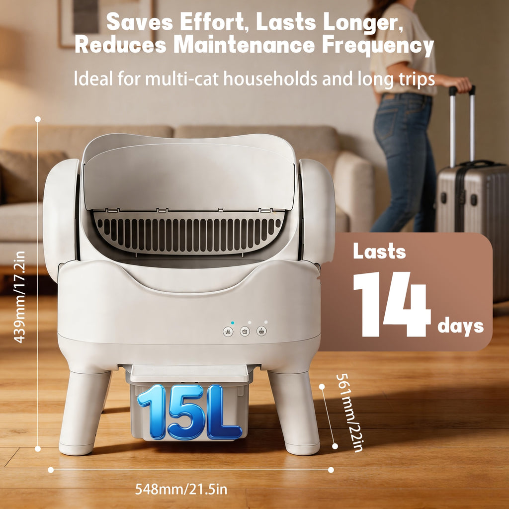 Automatic Self Cleaning Cat Litter Box, Low Noise Open Design Cat Toilet, Anti-Splash High Side Odor Control Litter Box with Large Waste Drawer for All Size Cats