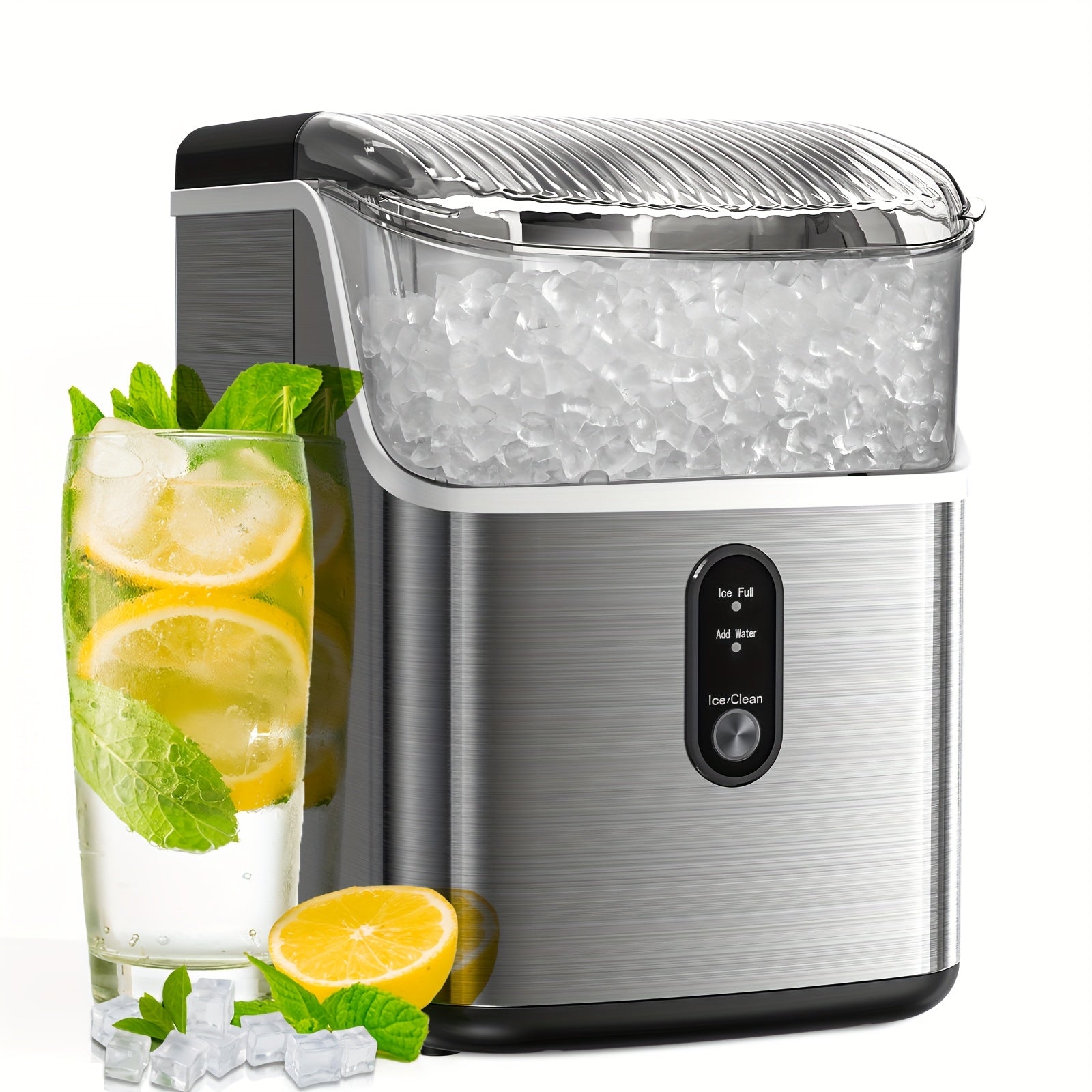 Ice Makers Countertop, Portable Ice Machine, Pebble Ice Machine with Chewable Pellet Ice, 26 Lbs/24 H, 33 Lbs/24 H,35 Lbs/24 H Self-Cleaning,One-Click Operation, for Kitchen, Office, Stainless Steel Black/Silvery
