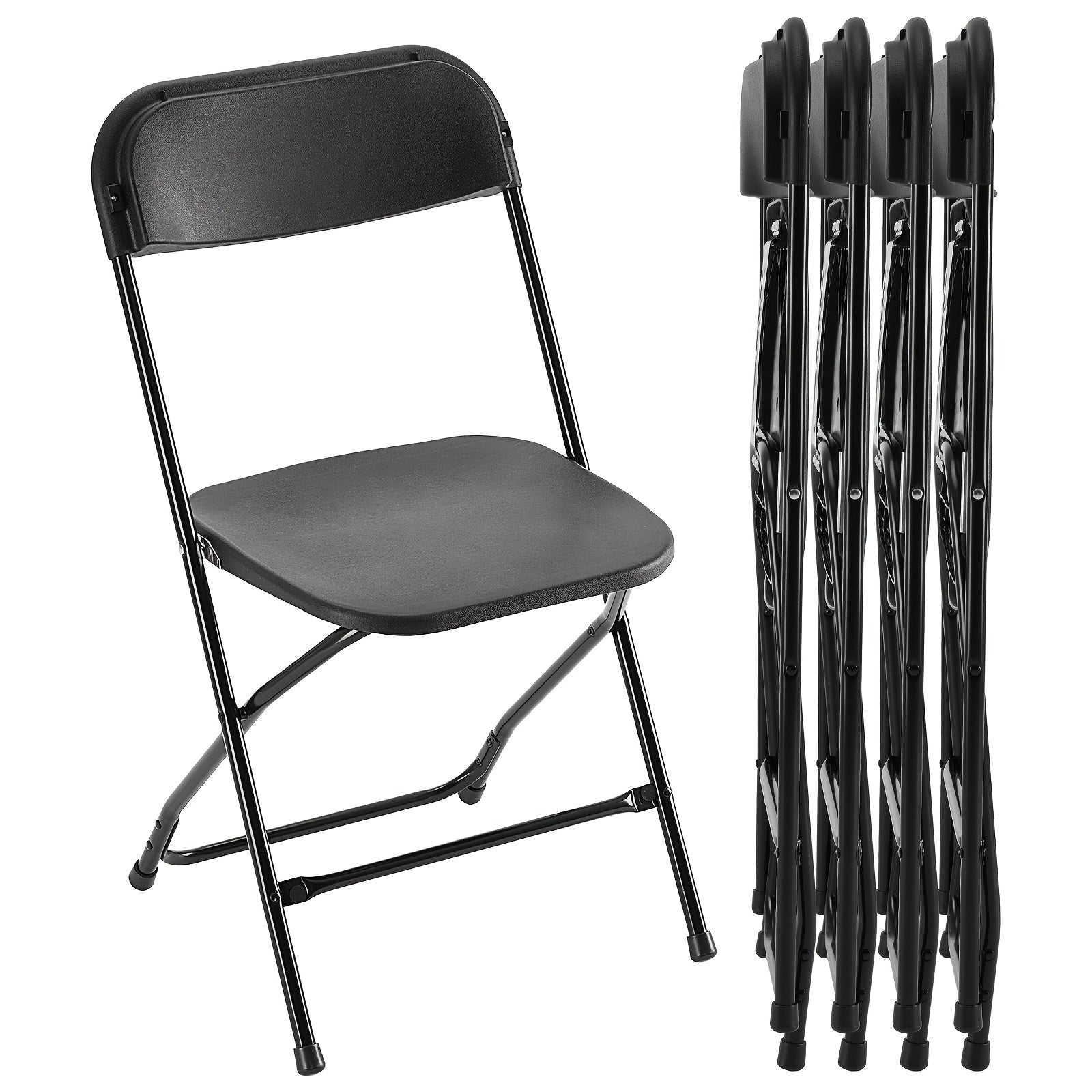 Heavy Duty 350lb Commercial Folding Chairs, Stackable Plastic Chair with Steel Frame, Weather Resistant Portable Indoor Outdoor Event Seating for Wedding Party Catering