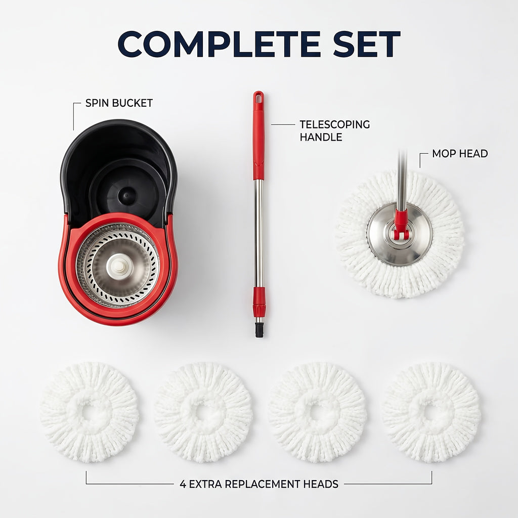 360° Spin Mop and Bucket Set with Wringer, Microfiber Spinning Floor Mop System, Durable Cleaning Mop Kit with Replacement Mop Heads for Household Floor Cleaning