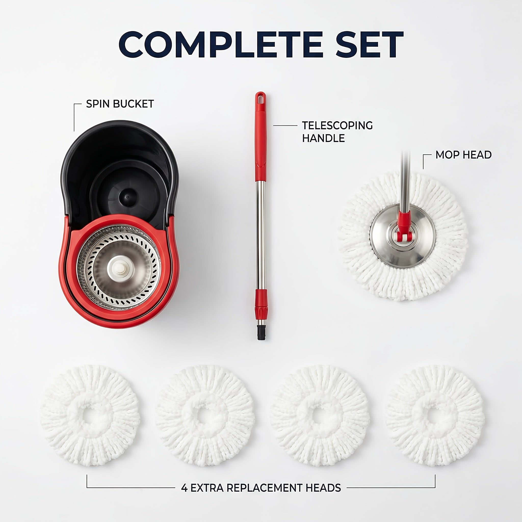 360° Spin Mop and Bucket Set with Wringer, Microfiber Spinning Floor Mop System, Durable Cleaning Mop Kit with Replacement Mop Heads for Household Floor Cleaning